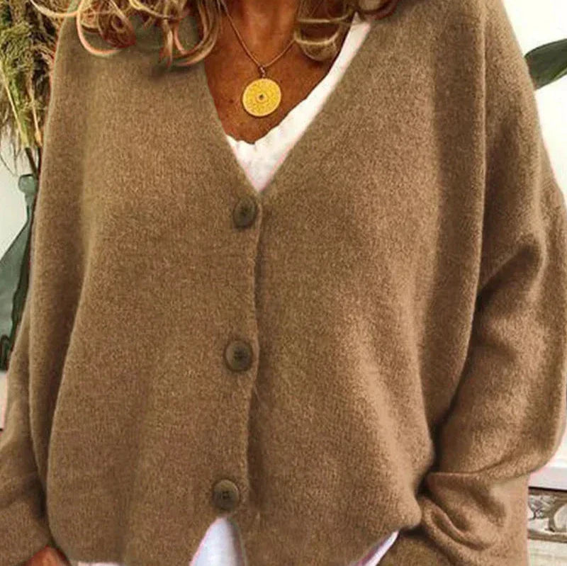 Women's V Neck Button-Up Knit Cardigan