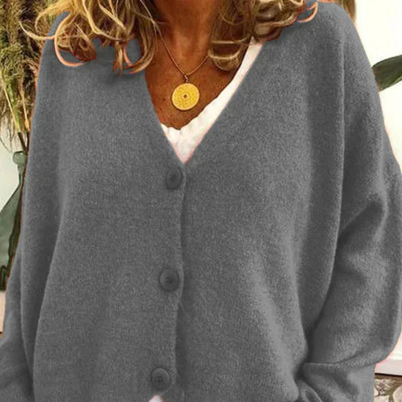 Women's V Neck Button-Up Knit Cardigan