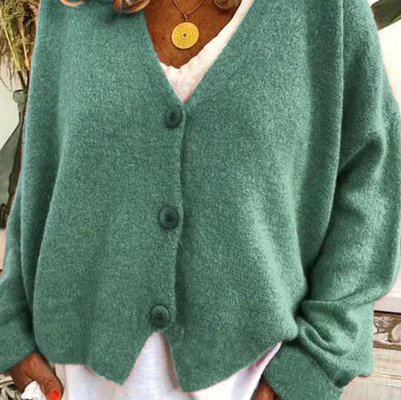 Women's V Neck Button-Up Knit Cardigan