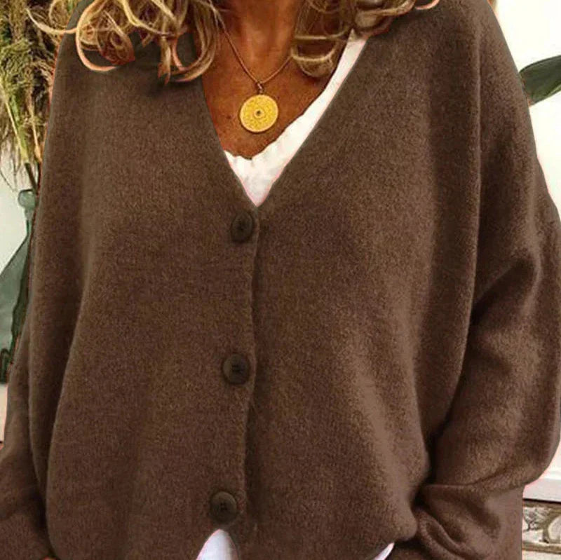 Women's V Neck Button-Up Knit Cardigan