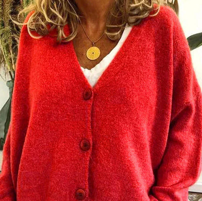 Women's V Neck Button-Up Knit Cardigan