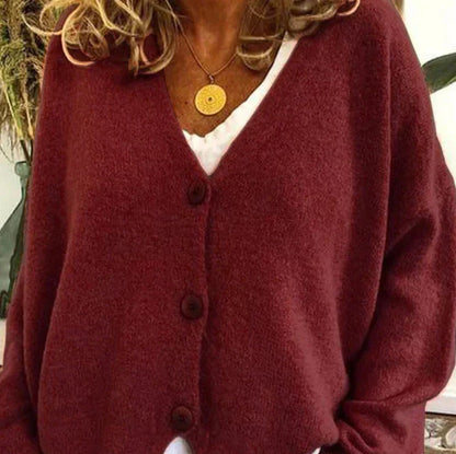 Women's V Neck Button-Up Knit Cardigan
