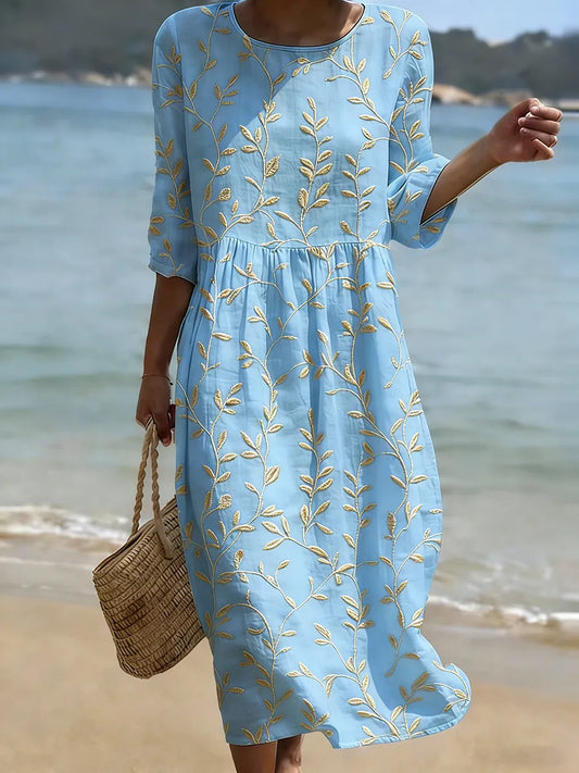 Floral Print Round Neck Midi Dress