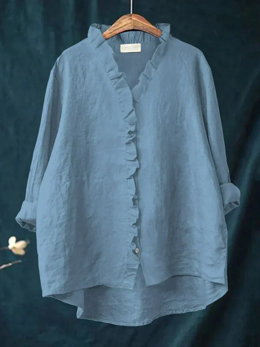 Ruffle V Neck Casual Blouse