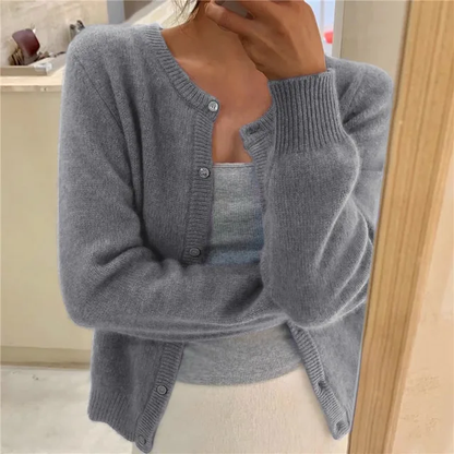 Women's Round Neck Long Sleeve Knit Cardigan