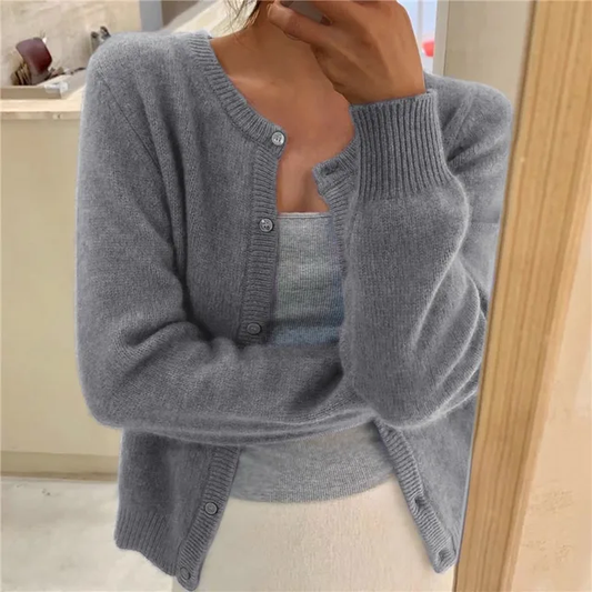 Women's Round Neck Long Sleeve Knit Cardigan