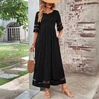 V Neck Empire Waist Maxi Dress With Lace Detail