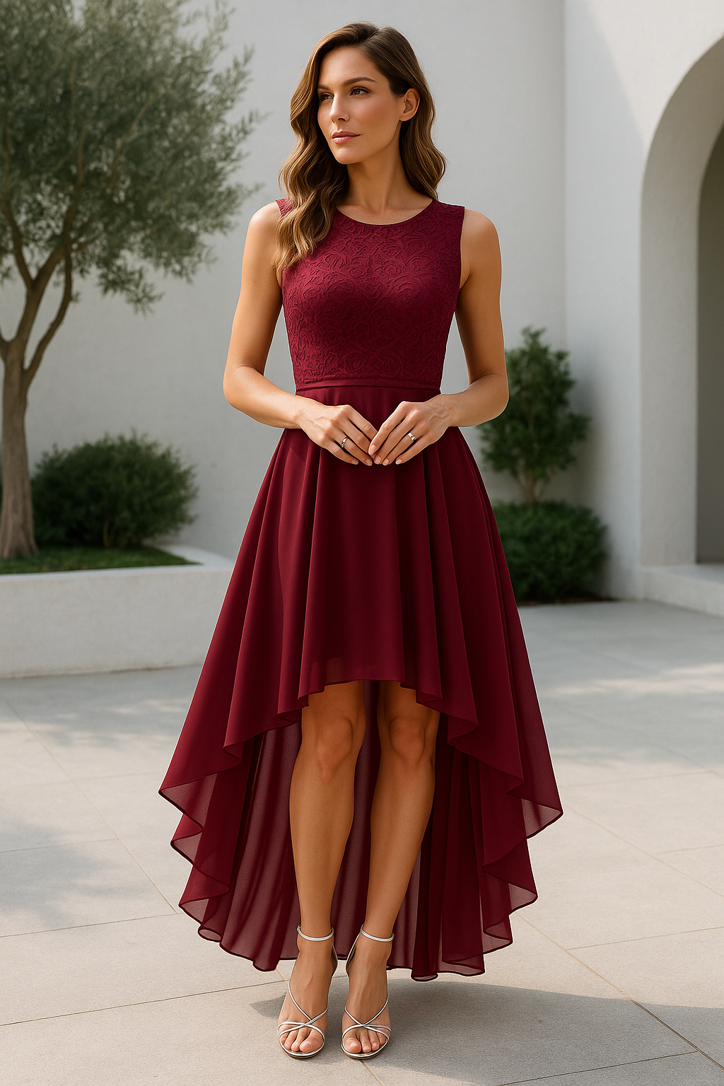 Sleeveless High-Low Dress for Wedding Guests