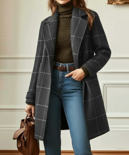 Women's Check Lapel Collar Coat