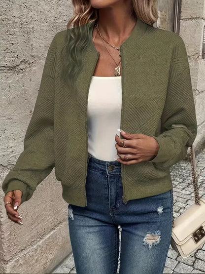 Women's Zip-Up Textured Knit Bomber Jacket