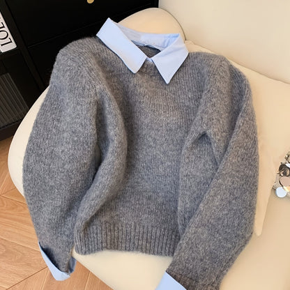 Women's Faux Two-Piece Polo Collar Knit Jumper