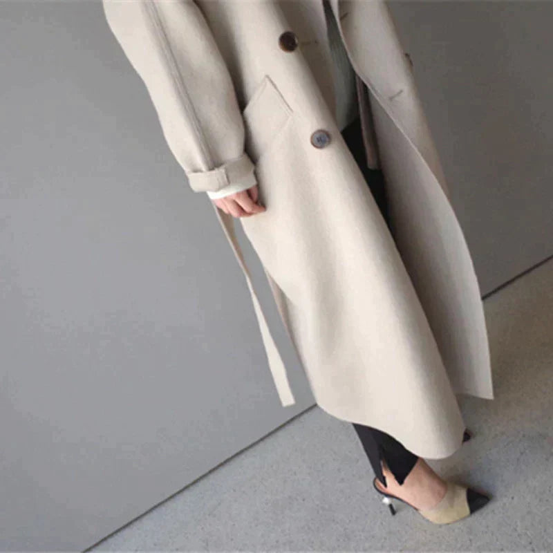 Women's Double Breasted Longline Wool Blend Coat