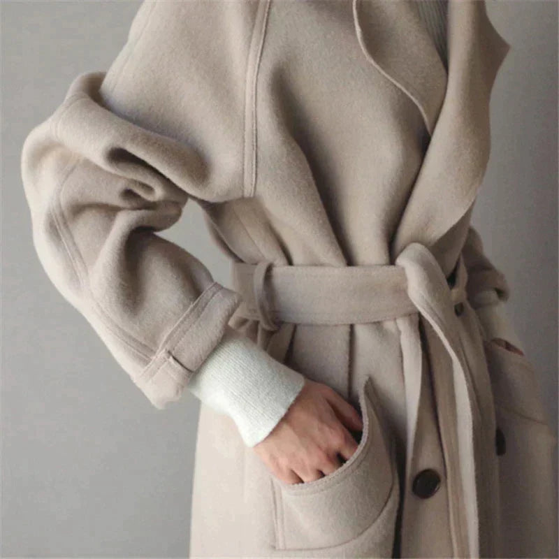 Women's Double Breasted Longline Wool Blend Coat