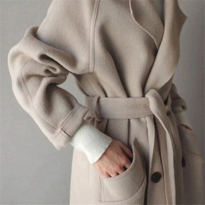 Women's Double Breasted Longline Wool Blend Coat