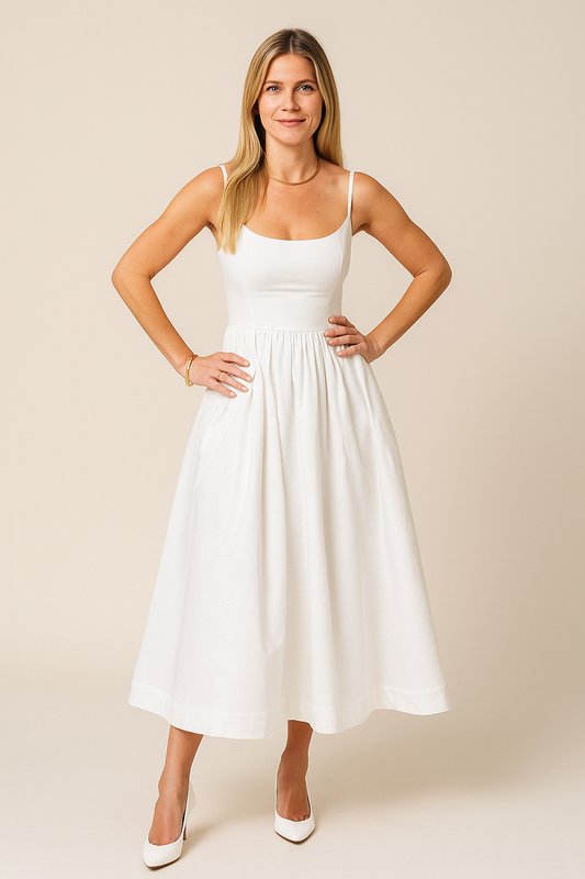 Sleeveless A-Line Midi Dress – Minimalist Style with a Flattering Fit