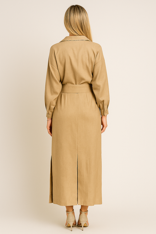 Chic Linen Blend Maxi Dress – Button Down & Belted