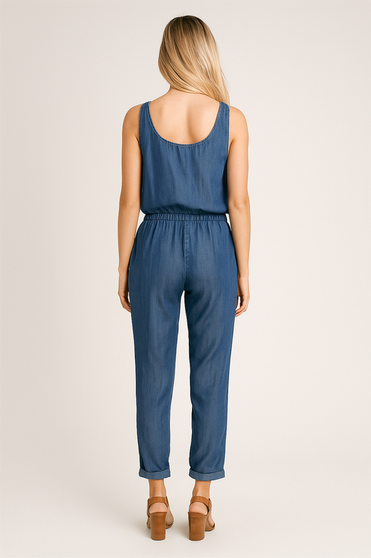 Sleeveless Drawstring Jumpsuit – Lightweight, Tapered Fit