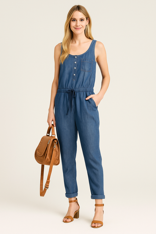 Sleeveless Drawstring Jumpsuit – Lightweight, Tapered Fit