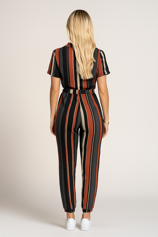 Short Sleeve Button Jumpsuit – Lightweight, Belted Fit