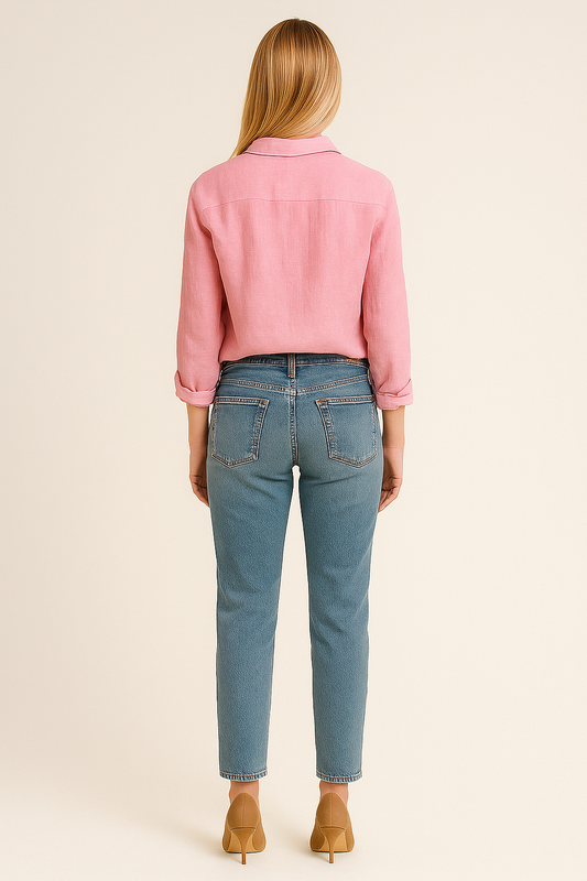Cotton-Linen Button-Up Blouse – Relaxed Fit, Long Sleeves