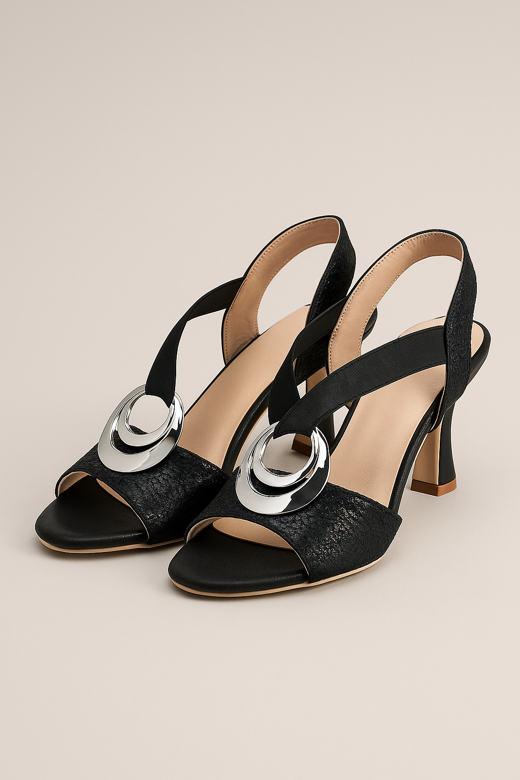 Textured High Heel Sandals with Metallic Accents