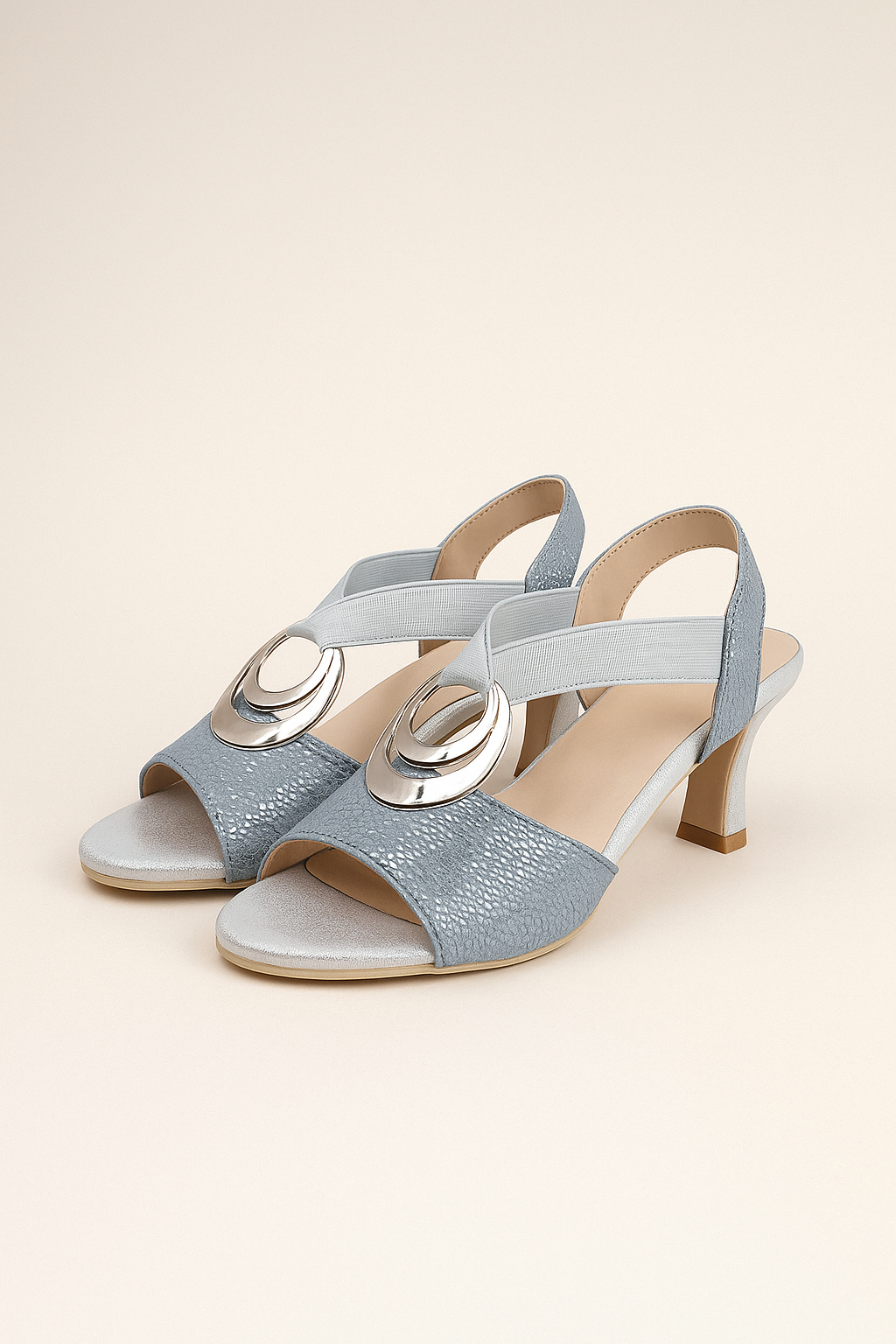 Textured High Heel Sandals with Metallic Accents