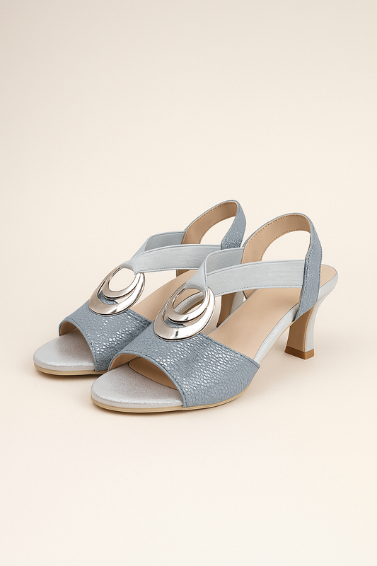 Textured High Heel Sandals with Metallic Accents
