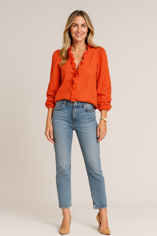Elegant Chic Blouse – Ruffled Details, Long Sleeves
