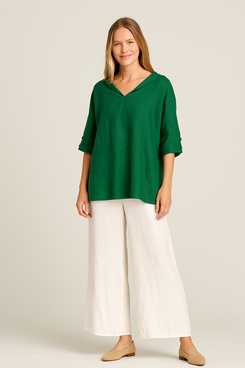 Casual Linen Shirt V Neck