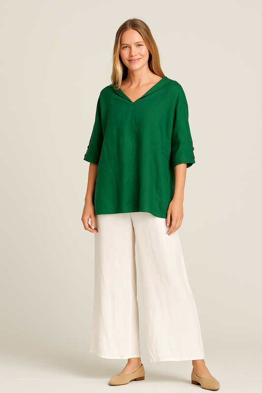 Casual Linen Shirt – V-Neck, Relaxed Fit