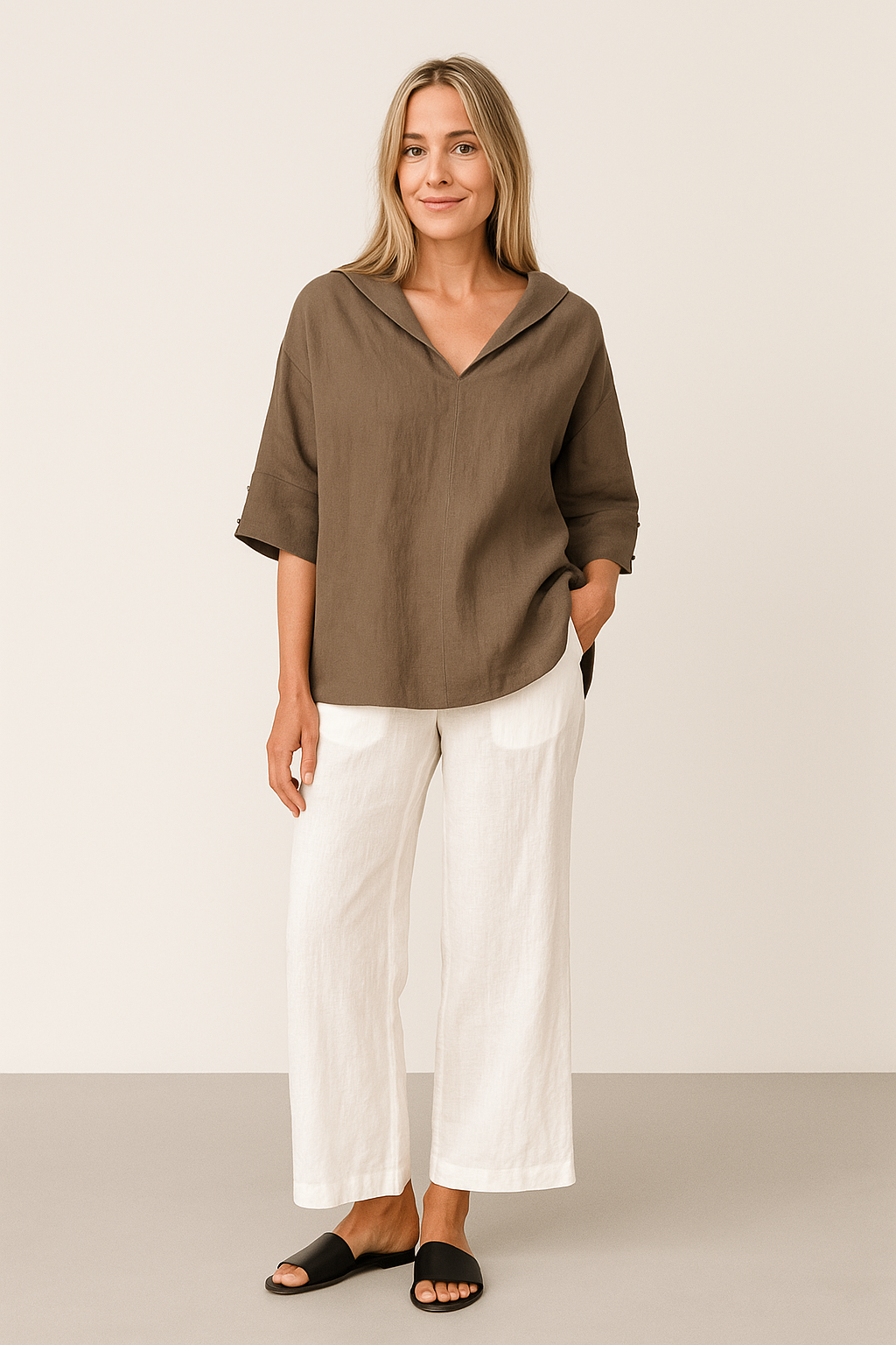 Casual Linen Shirt V Neck