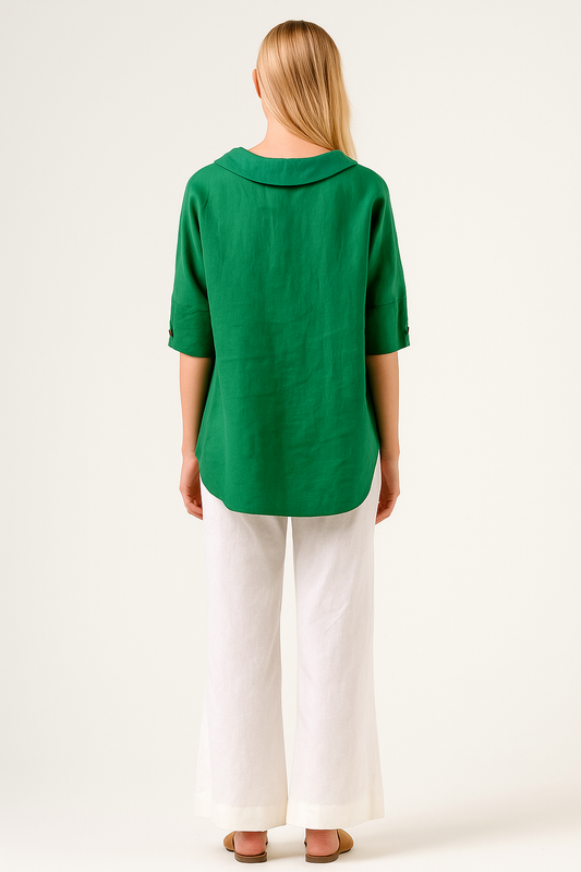 Casual Linen Shirt – V-Neck, Relaxed Fit