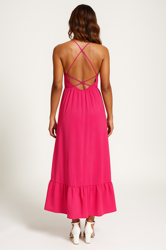 Halter Neck Maxi Dress – Smocked Waist & Ruffle Hem