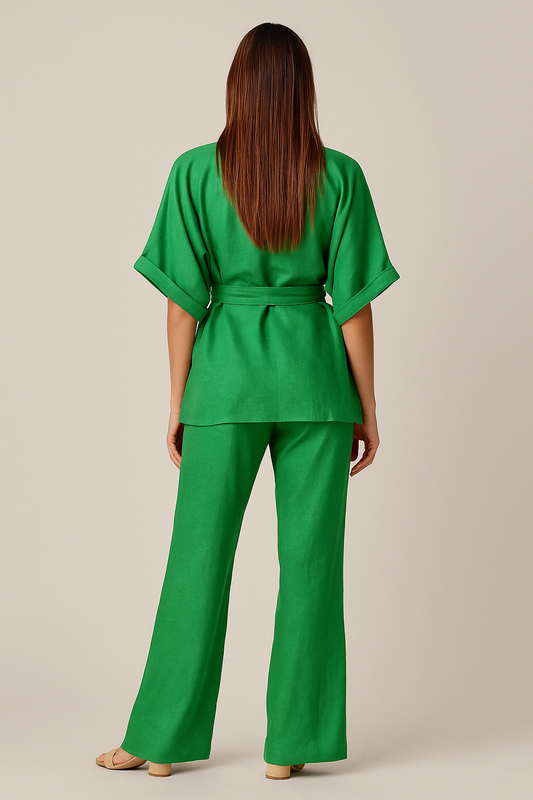 Oversized Linen Two-Piece Set – Tie Waist, Relaxed Fit