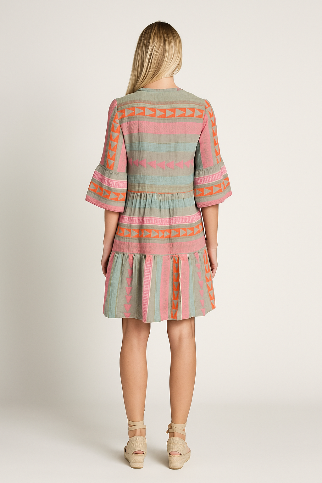 Ruffle Mini Dress – A-Line Fit, V-Neck, Lightweight