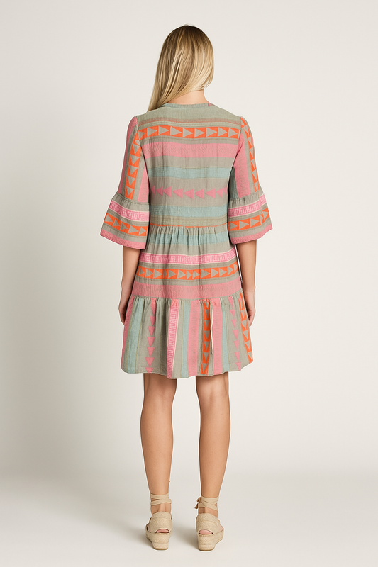 Ruffle Mini Dress – A-Line Fit, V-Neck, Lightweight