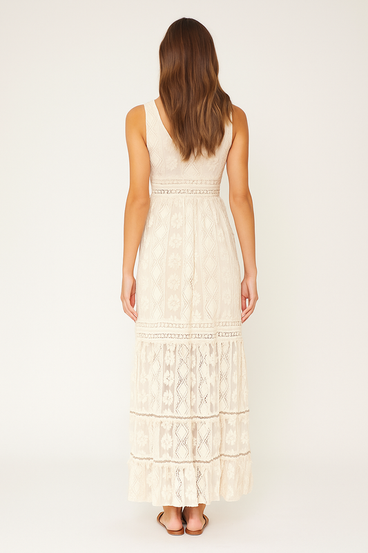 Boho-Style Midi Dress – V-Neck, Lined, Lightweight Design