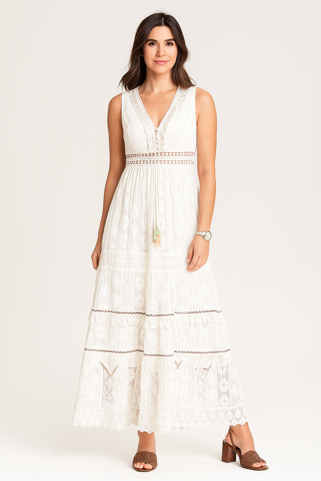 Boho-Style Midi Dress – V-Neck, Lined, Lightweight Design