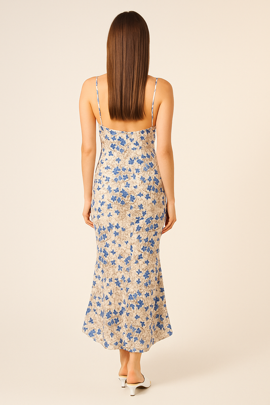 Floral Print Maxi Dress – Knotted Detail, Irregular Hem, Sleeveless