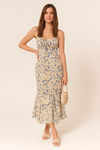Floral Print Maxi Dress – Knotted Detail, Irregular Hem, Sleeveless