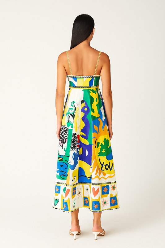 Linen Summer Dress with Colorful Print – Relaxed Fit, Lightweight