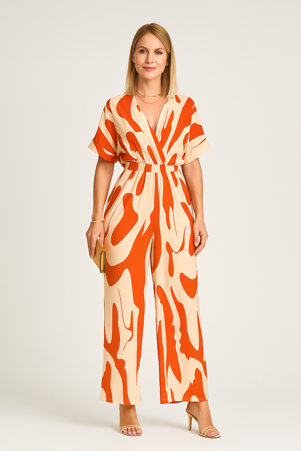 Printed V-Neck Jumpsuit – Relaxed Fit, Straight-Leg Silhouette