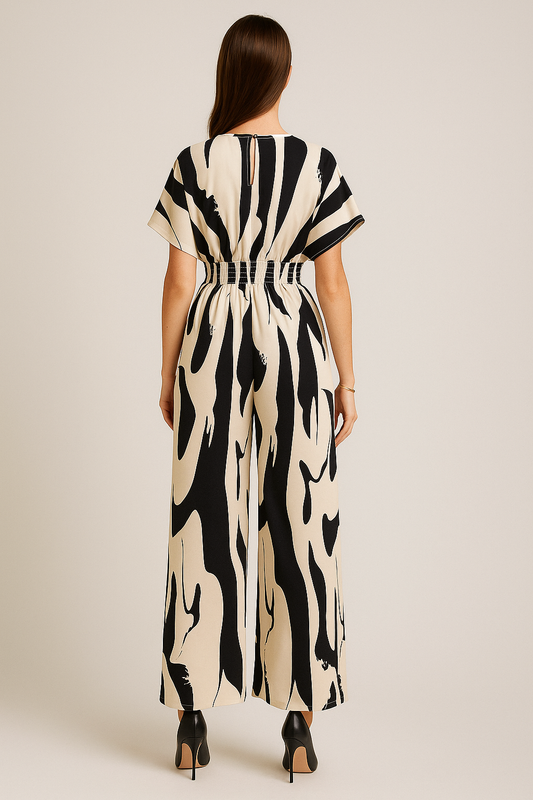 Printed V-Neck Jumpsuit – Relaxed Fit, Straight-Leg Silhouette