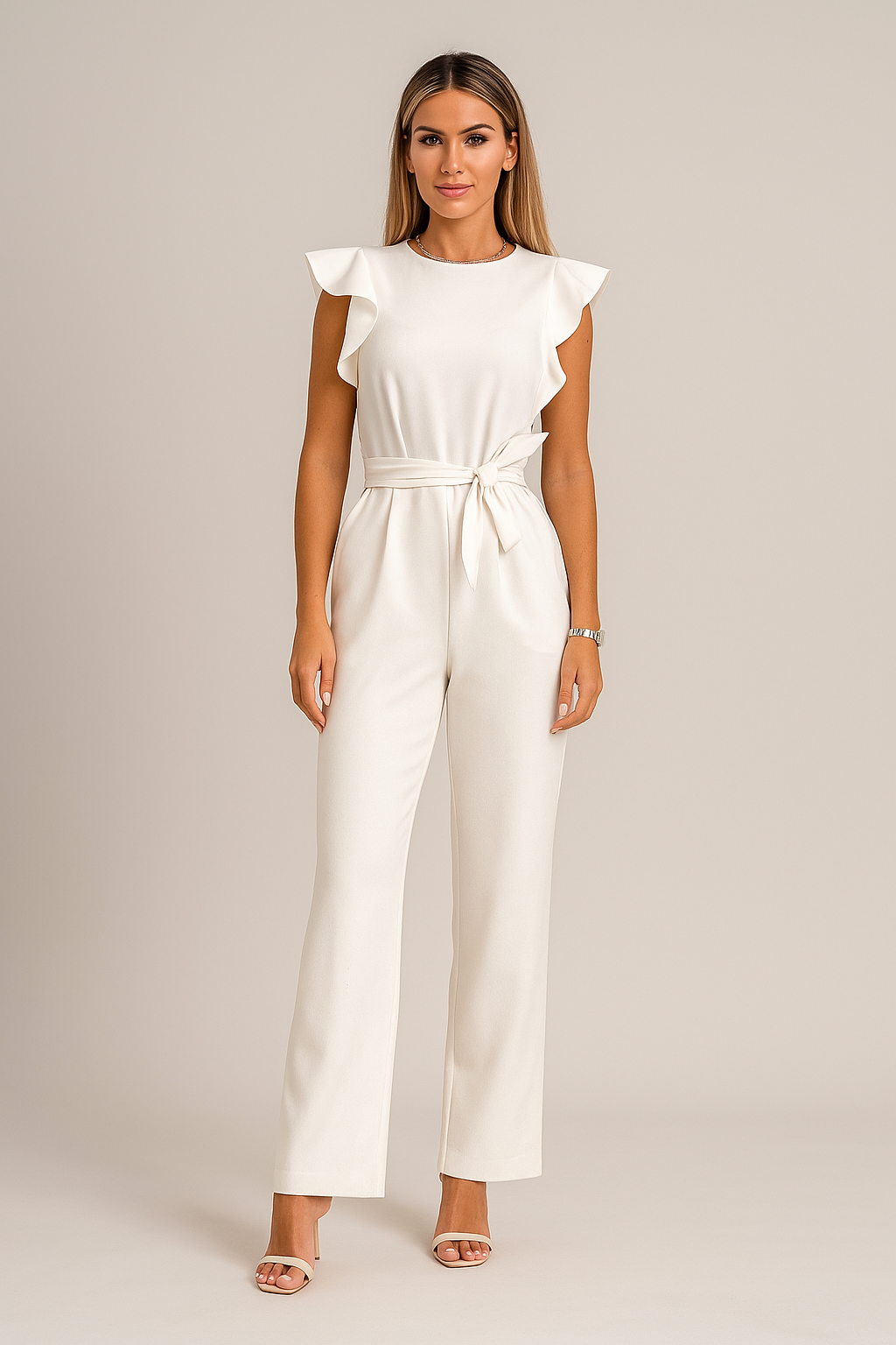 Belted Short Sleeve Jumpsuit – Wide-Leg Fit, Lightweight Design