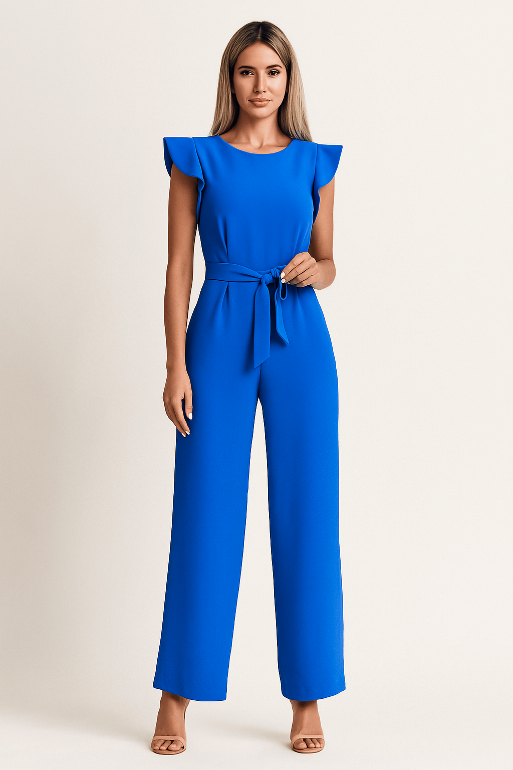 Belted Short Sleeve Jumpsuit – Wide-Leg Fit, Lightweight Design