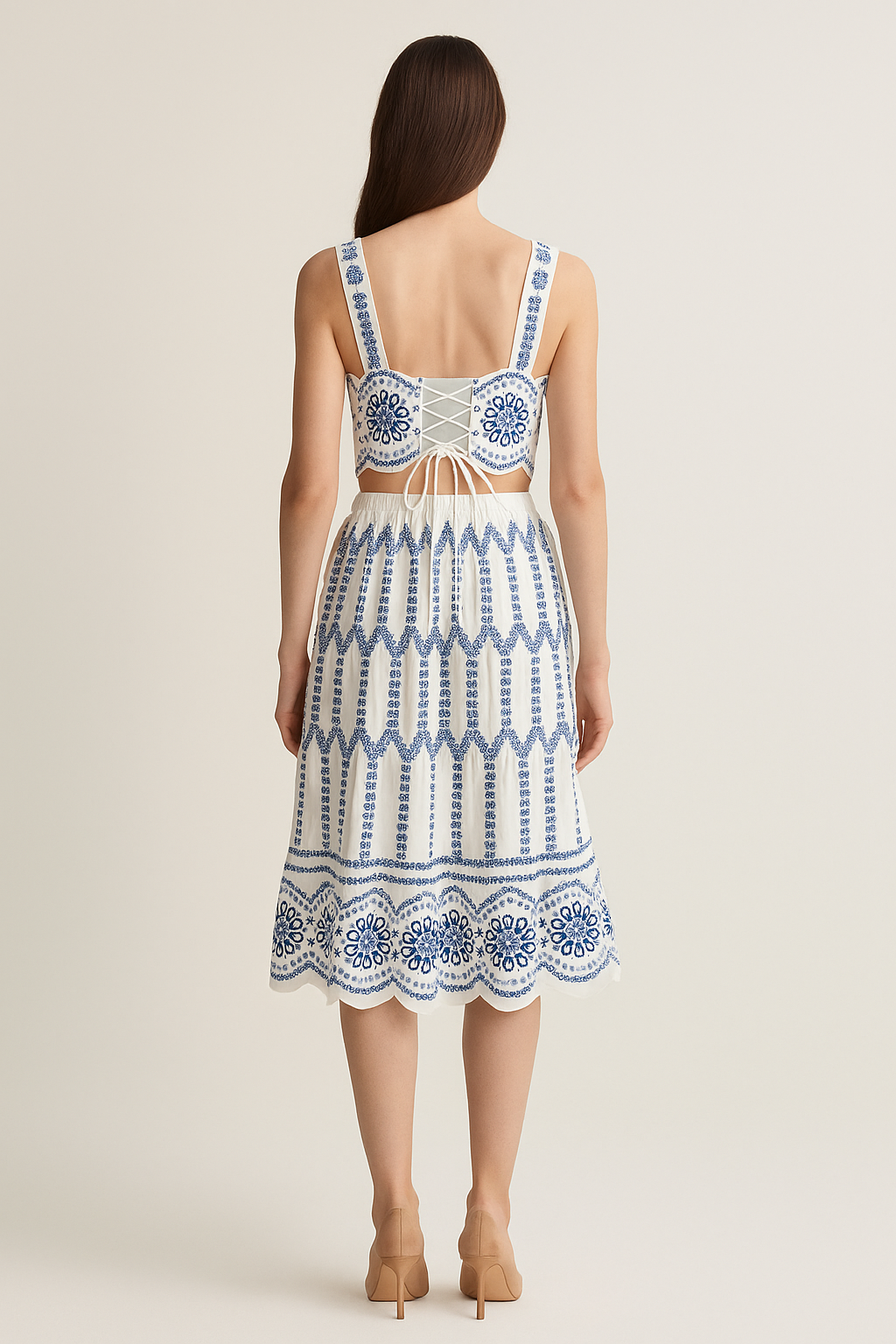 Printed Sleeveless Skirt Set – Tie-Back Top, Coordinated Two-Piece