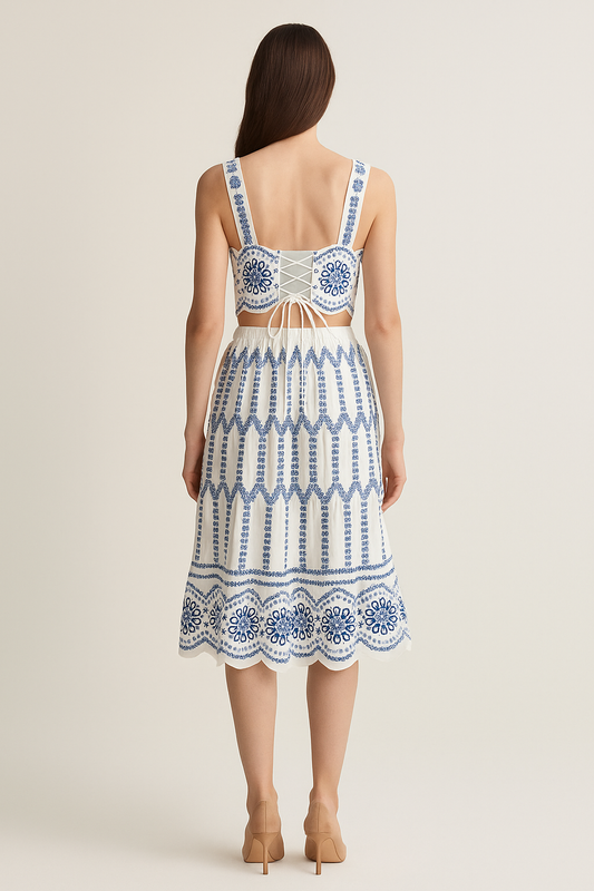 Printed Sleeveless Skirt Set – Tie-Back Top, Coordinated Two-Piece