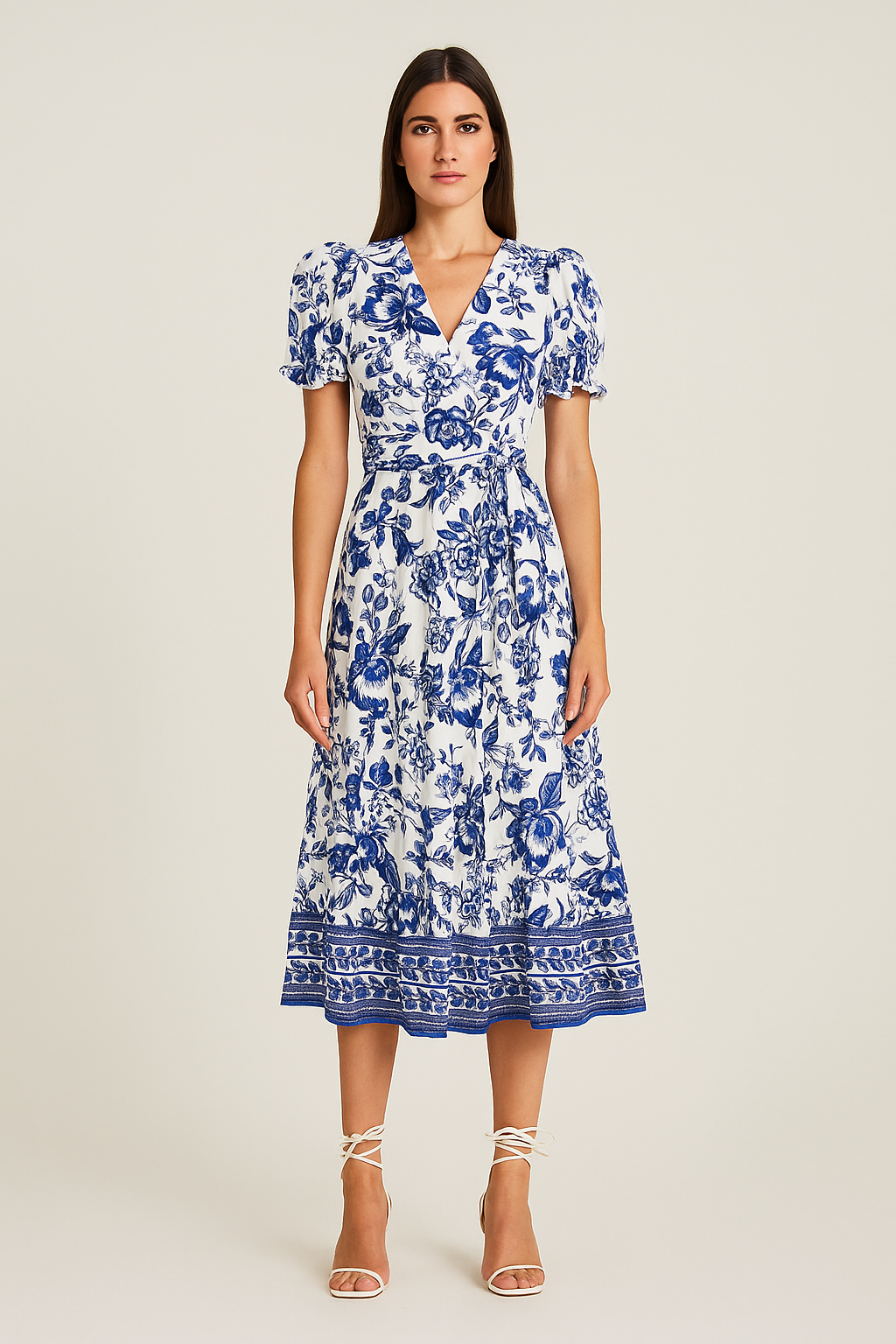 Floral Maxi Dress – Puff Sleeves, Cinched Waist & V-Neck