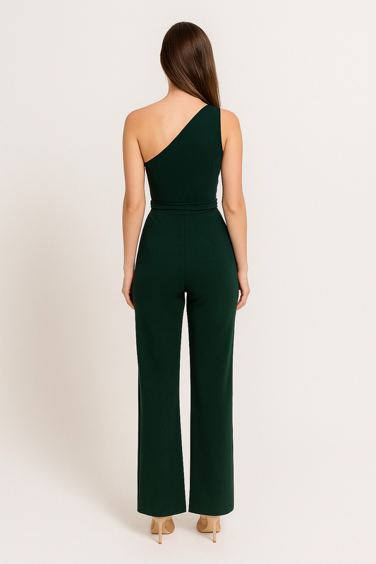 One-Shoulder Jumpsuit – Draped Silhouette with Tie Waist