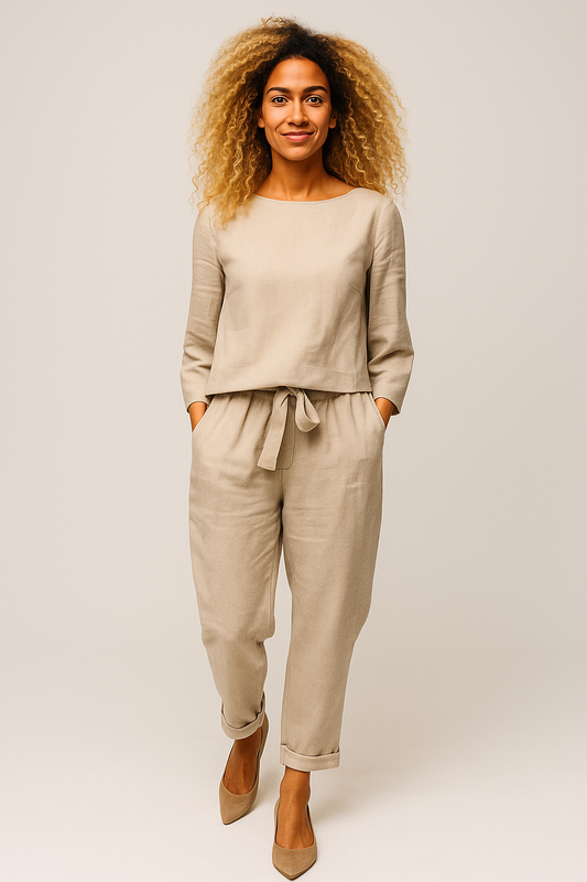 Long Sleeve Linen Blend Set – Slim-Fit Shirt & Pencil Pants